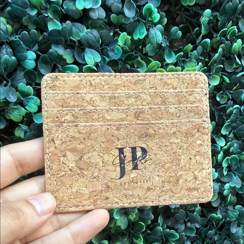 Handmade Cork Card Holder with JP Crafts Logo